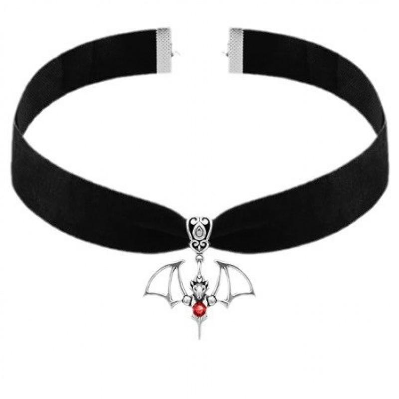 Gothic Red Bat Velvet Rose Choker Necklace