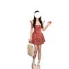 Sweet Red Plaid New Academic Style Temperament Fresh Summer Foreign Style Plaid Waist Dress Slim Skirt