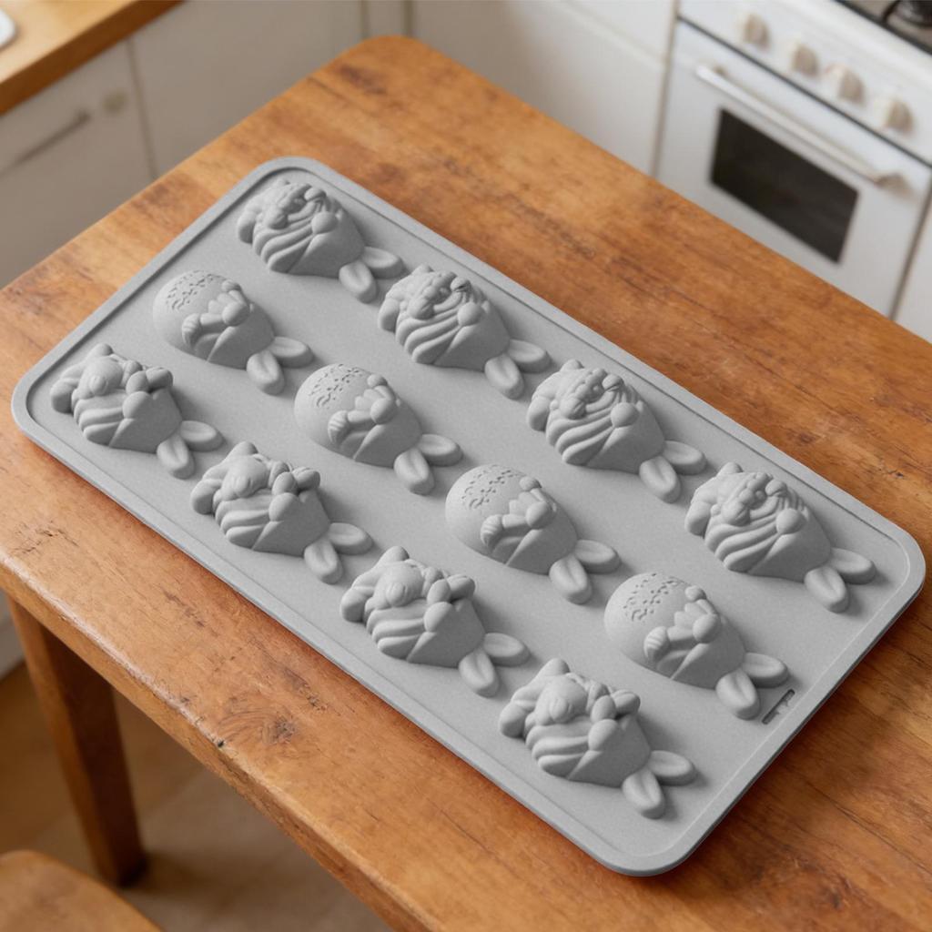 12-cavity 3D Rabbits Dwarf Mold Easter Bunny Silicone Mold Easy Release Non Stick Easter Silicone Chocolate Mold For Candy