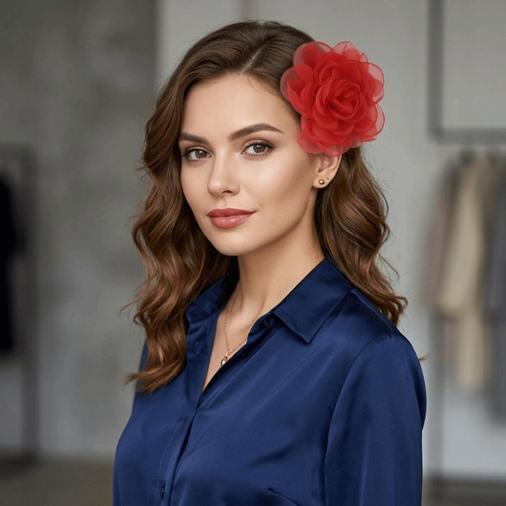 Broche Fleur en Organza Épingle à Cheveux Fleur Surdimensionnée Nouvelle Boucle pour Foulard Accessoires Vestimentaires