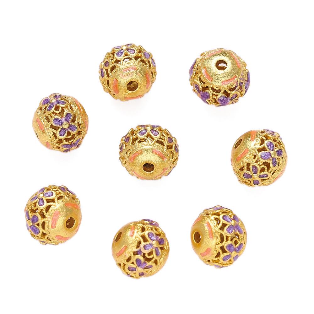 Copper Drop Oil Engraved Hollow Flower Round Bead Separated Bead Loose Bead DIY Bracelet Through Hole Jewelry Transfer Bead Jewelry Accessories