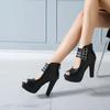 Summer New Womens Ankle Boots Sandals High Quality PU Leather Buckle Strap Zip Stiletto Heels Plus Size 35-46Shoes