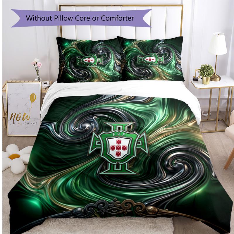 Set Biancheria da Letto Stampata Calcio Portogallo 3 Pezzi Set Copriletto Traspirante Accogliente come Regalo per la Casa Nuova o per le Feste