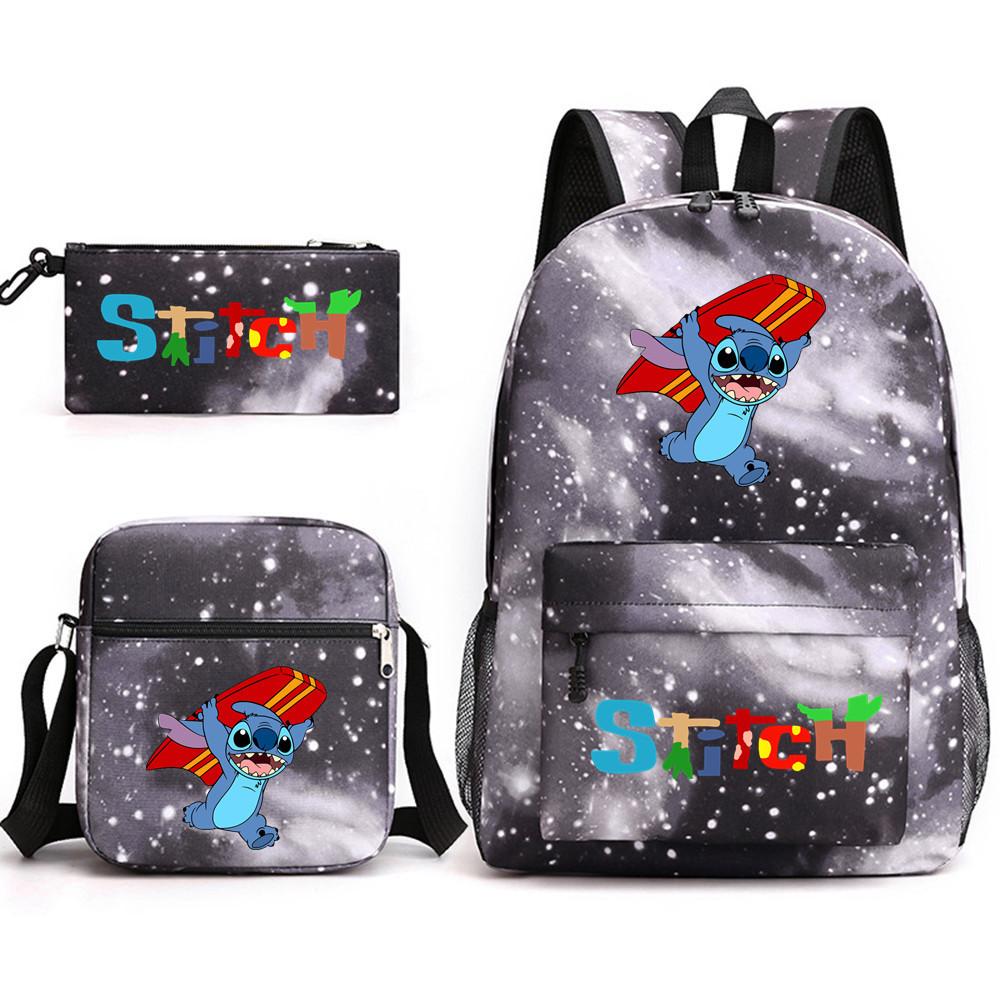 Interstellar Baby Stitch Three-Piece School Bag Cartoon Peripheral Printed Polyester Backpack Student School Bag Leisure Bag