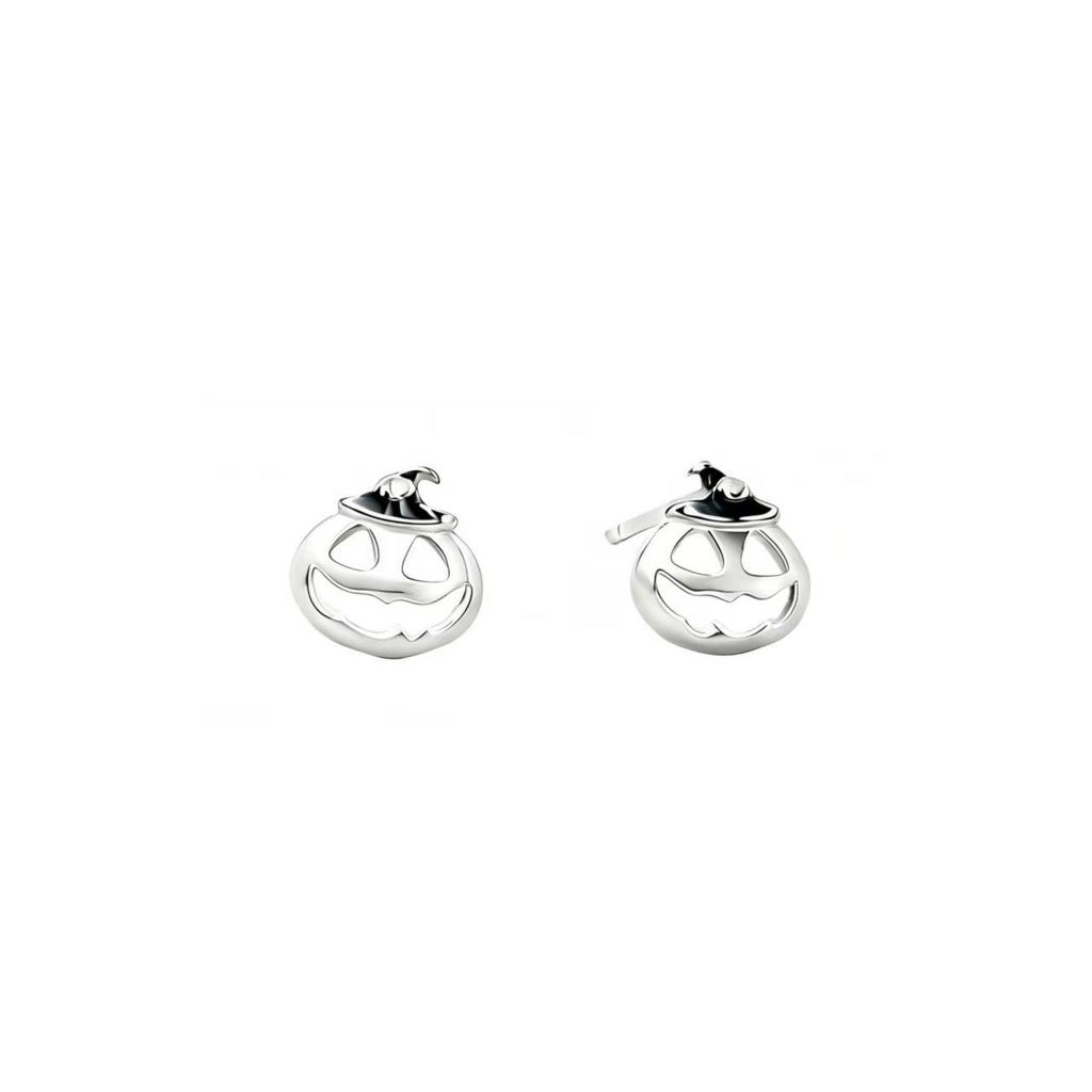 High-End S925 Silver Ghost Pumpkin Bat Halloween Earrings: Unique Minimalist Cartoon Studs for Women