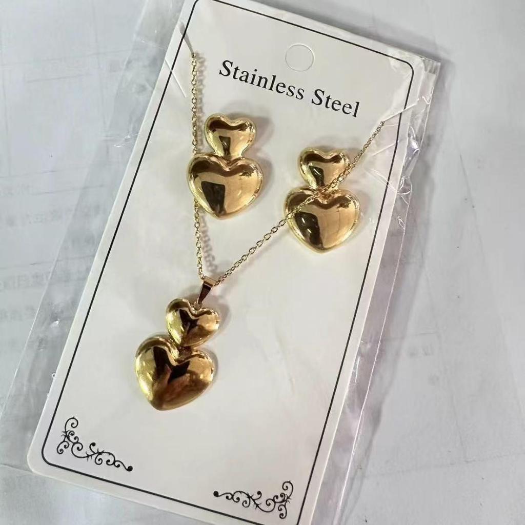 Women's Stainless Steel Geometric Necklace & Earring Set - Hip Hop Style Jewelry