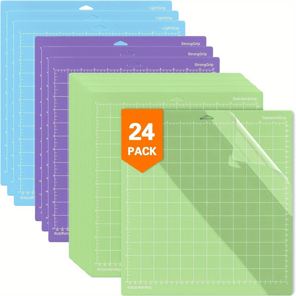 24er Pack Schneidematte für Cricut Bulk, 12x12 Zoll (Leicht, Standard, Stark), Vinylmatte Vielfalt Klebematten für Cricut Explore Air/Air 2/One/Maker