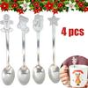 4ks/sada Vánoční lžička z nerezové oceli Módní kreslená lžička na kávu (bez krabičky)
