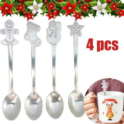 4Pcs/Set Christmas Stainless Steel Spoon Fashion Cartoon Coffee Spoon ( Without Box )