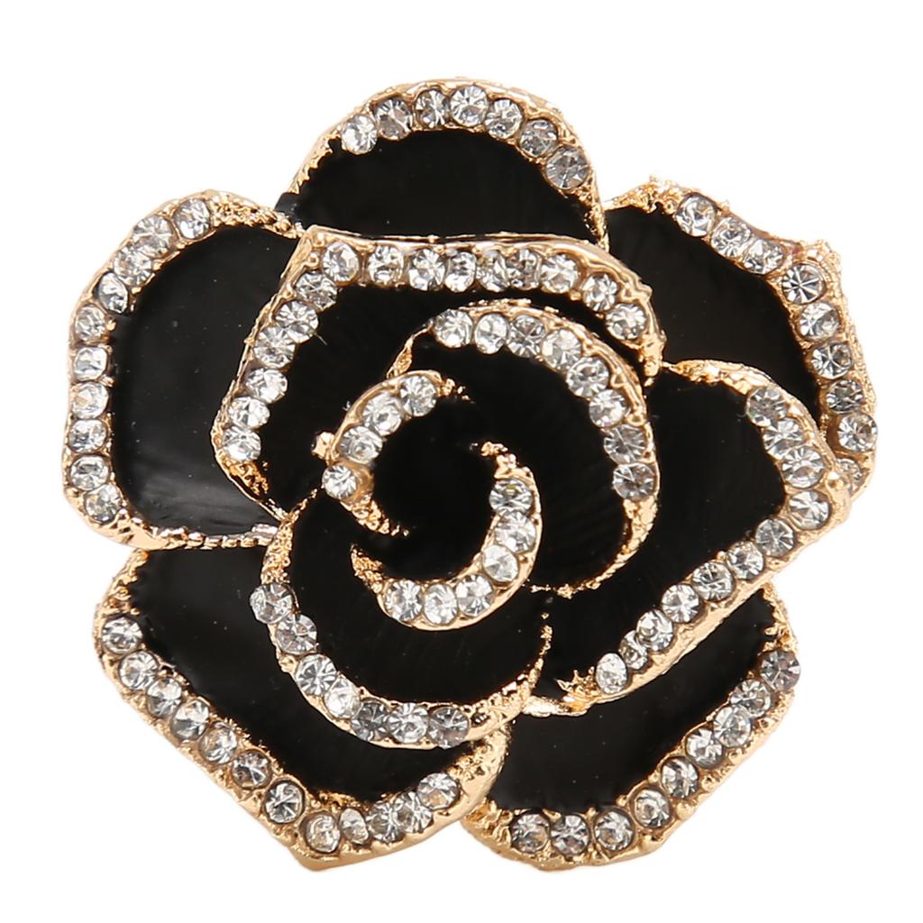 Flower Brooch Pin Rhinestone Elegant Shiny Stylish Alloy Vintage Flower Brooch Black for Party