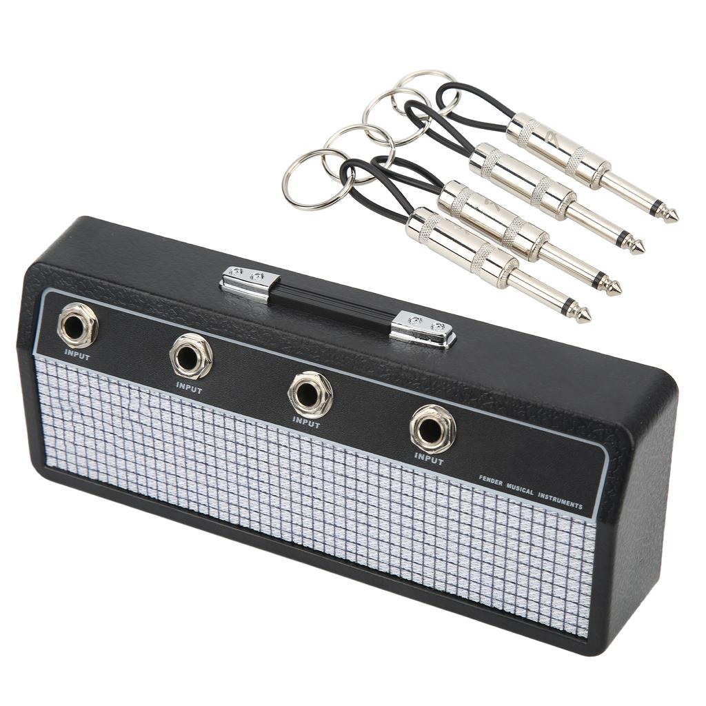 Guitar Plug Storage Box Wall Mounting Guitar Amplifier Key Holder Rack with 4Pcs Keychains