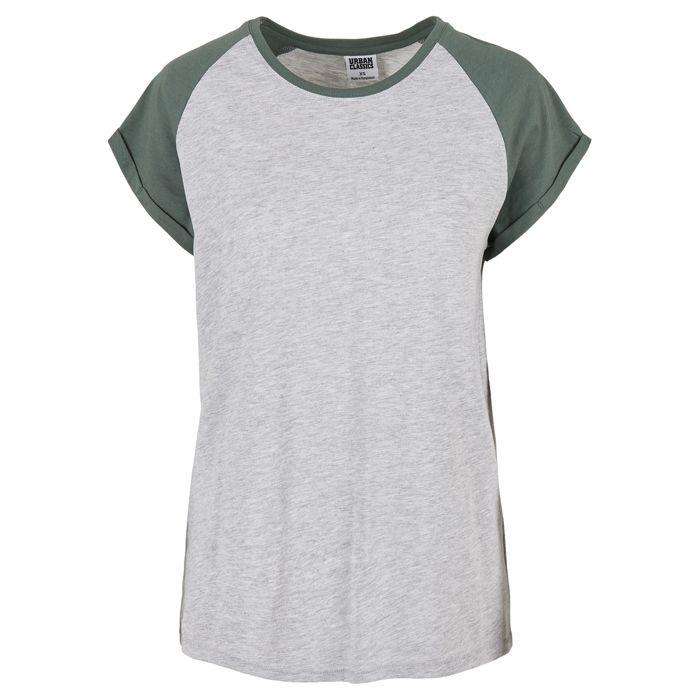 T-shirt Femme - Urban Classics - Raglan Contrasté - Gris Clair/vert - Manches Courtes - Coupe Loose