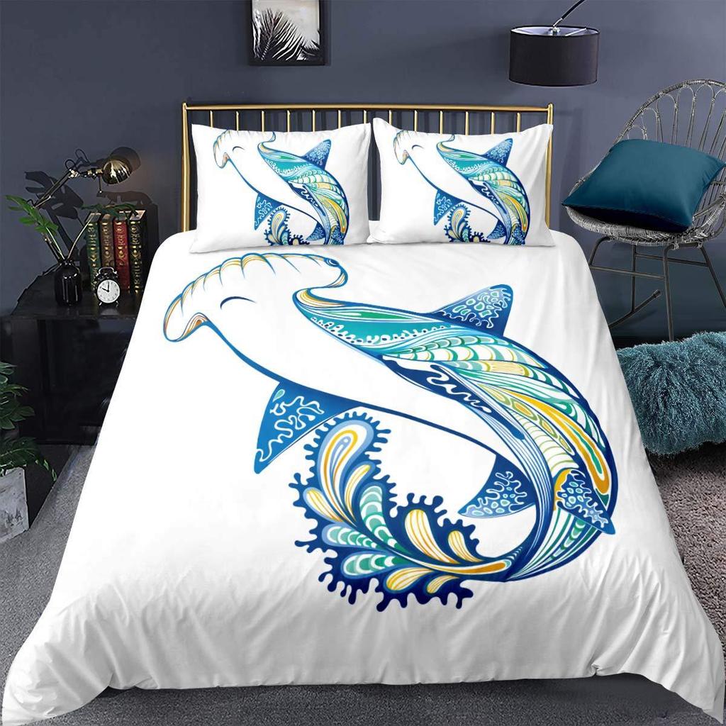 Shark marine life duvet cover digital print set suitable for boys and girls bedroom decoration bedding