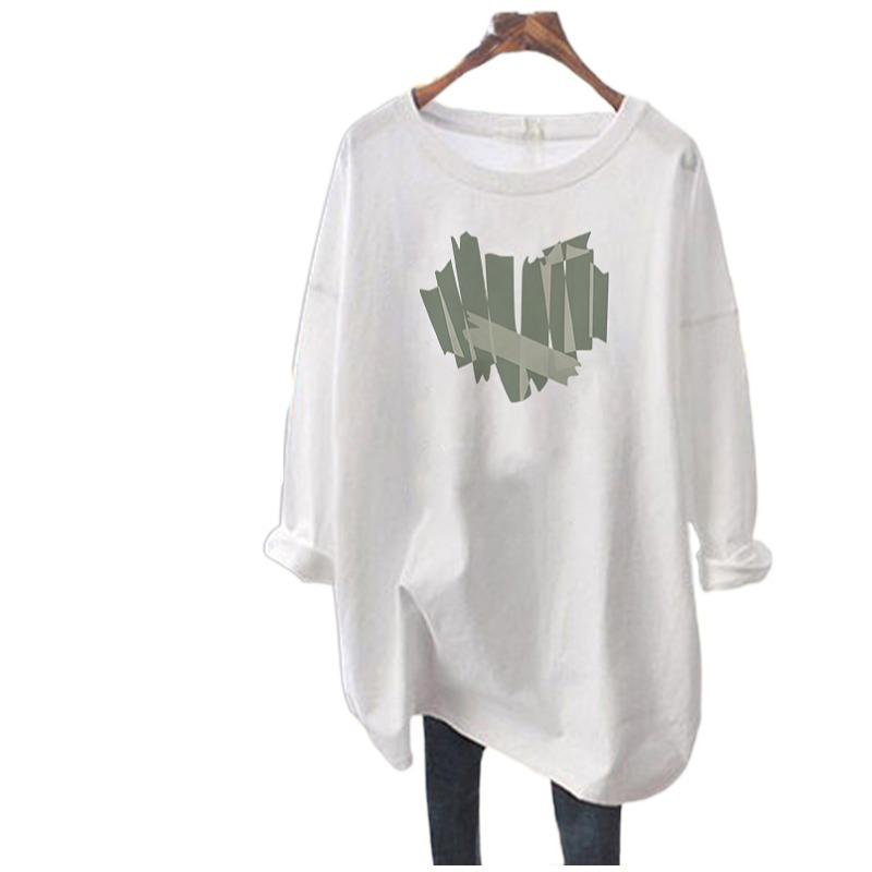 Těhotenské bavlněné tričko s dlouhým rukávem - Volný střih, Mikina zakrývající boky, Základní vrstva střední délky na jaro a podzim