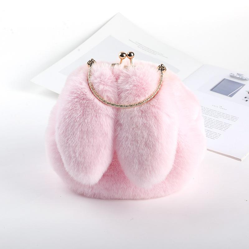 Plush bag Women's oblique straddle portable princess bag imitation fur plush bag New chain bag Versatile rabbit ear bag