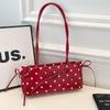 Glänzende PU-Schultertasche mit Schleife Elegante Schlanke Rechteckige Handtasche Gepunktete Unterarmtasche Reise