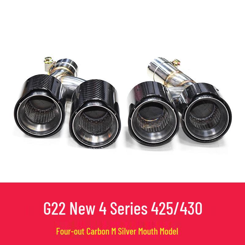 BMW 4 Series (G22) Quad Exhaust Pipe Mod: Stainless Steel & Black Carbon Fiber Tailpipes