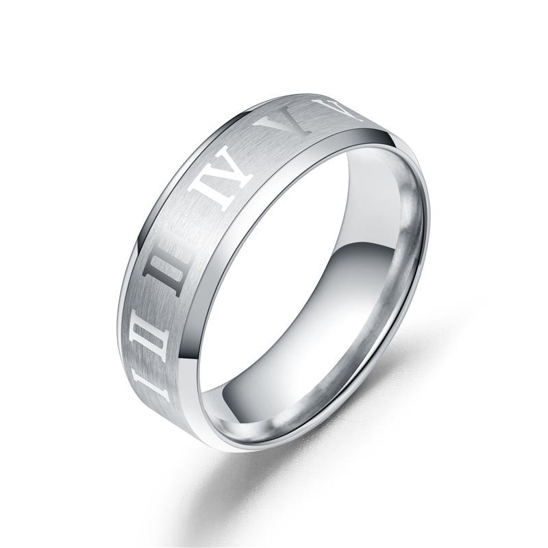 New Men's Titanium Steel Black Couple Roman Numeral Men's Ring