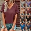 2026 Spring/Summer Casual Brushed Ribbed V-Neck Batwing Short-Sleeved Women's Top