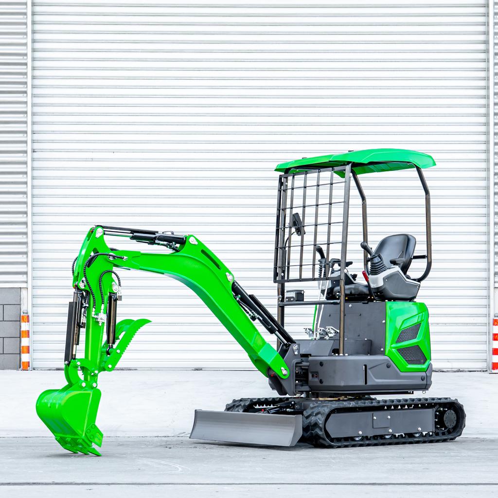 Compact Rubber Track Crawler Excavator Digger 1.8 Ton Lime Green Hydraulic Thumb Dozer Blade Farm Building Projects