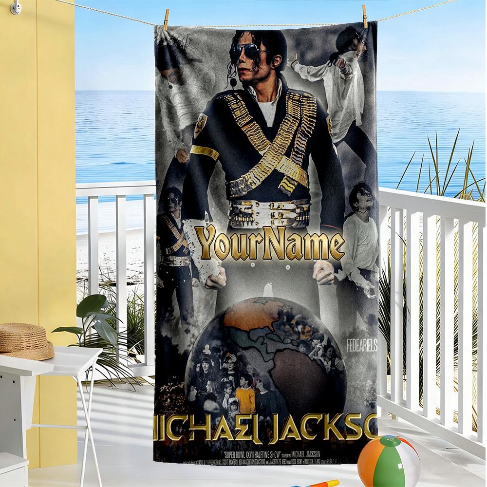 Michael Jackson Personalized Name Beach Towel High Absorbency & Quick-Dry Suitable for Swimming Gym Camping Yoga Vacation
