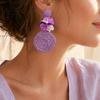 Handmade Boho Jewelry 1 Pair Raffia Flower Earrings for Women, Rattan Lightweight Woven Round Drop Dangle Earrings, Straw Summer Beach Vacation
