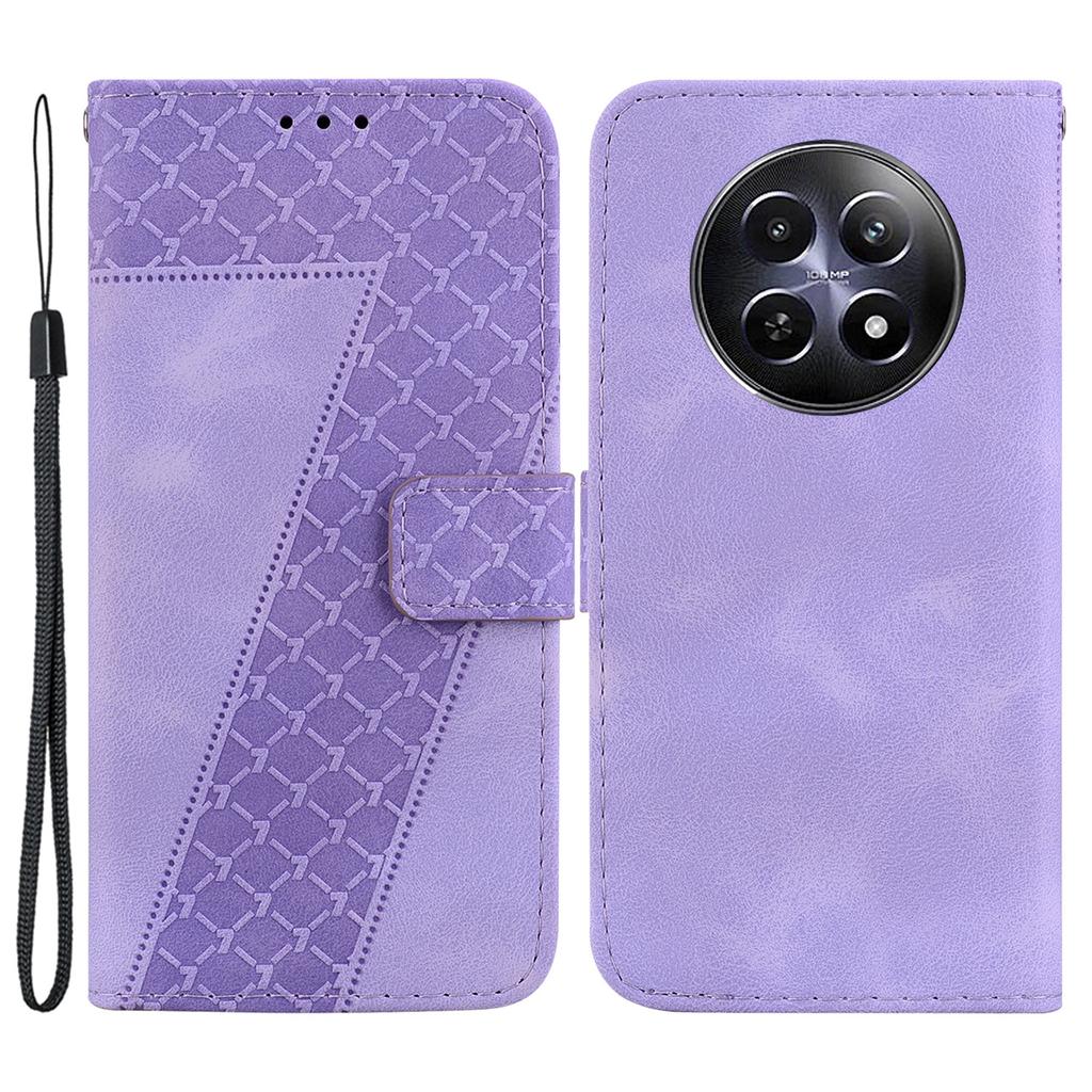 For Realme 12 5G/12x 5G Wallet Phone Case 7-Shape Imprint Foldable Stand Leather Cover