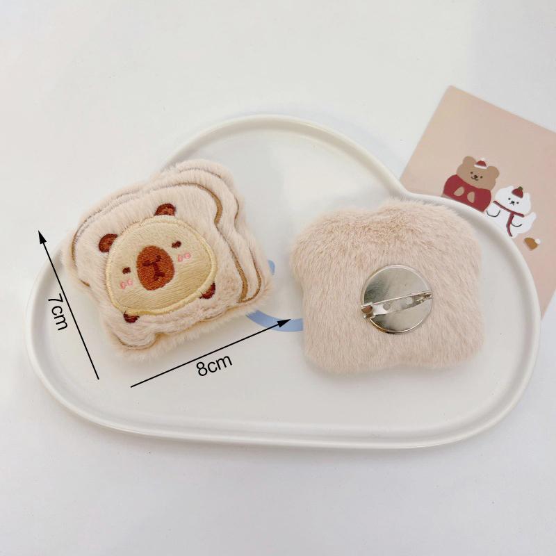 Cute Capybara Animal Plush Doll Brooch Fluffy Soft Stuffed Clothes Badge Pins Backpacks Decoration Accessories