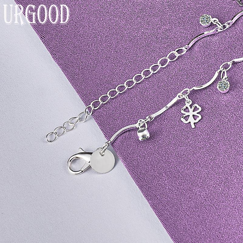 925 Sterling Silver Four Leaf Grass AAA Zircon Bracelet Gift Fashion Jewelry