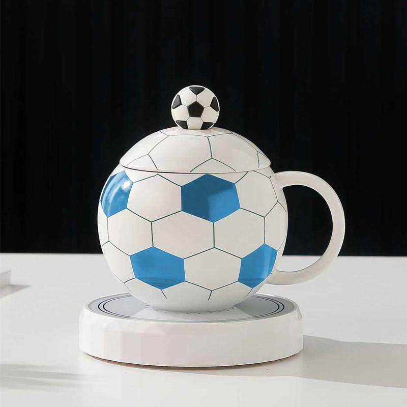 World Football Ceramic Cup with Lid, Sports Souvenir Planet Mug, Coffee Water Cups, Handheld Gift