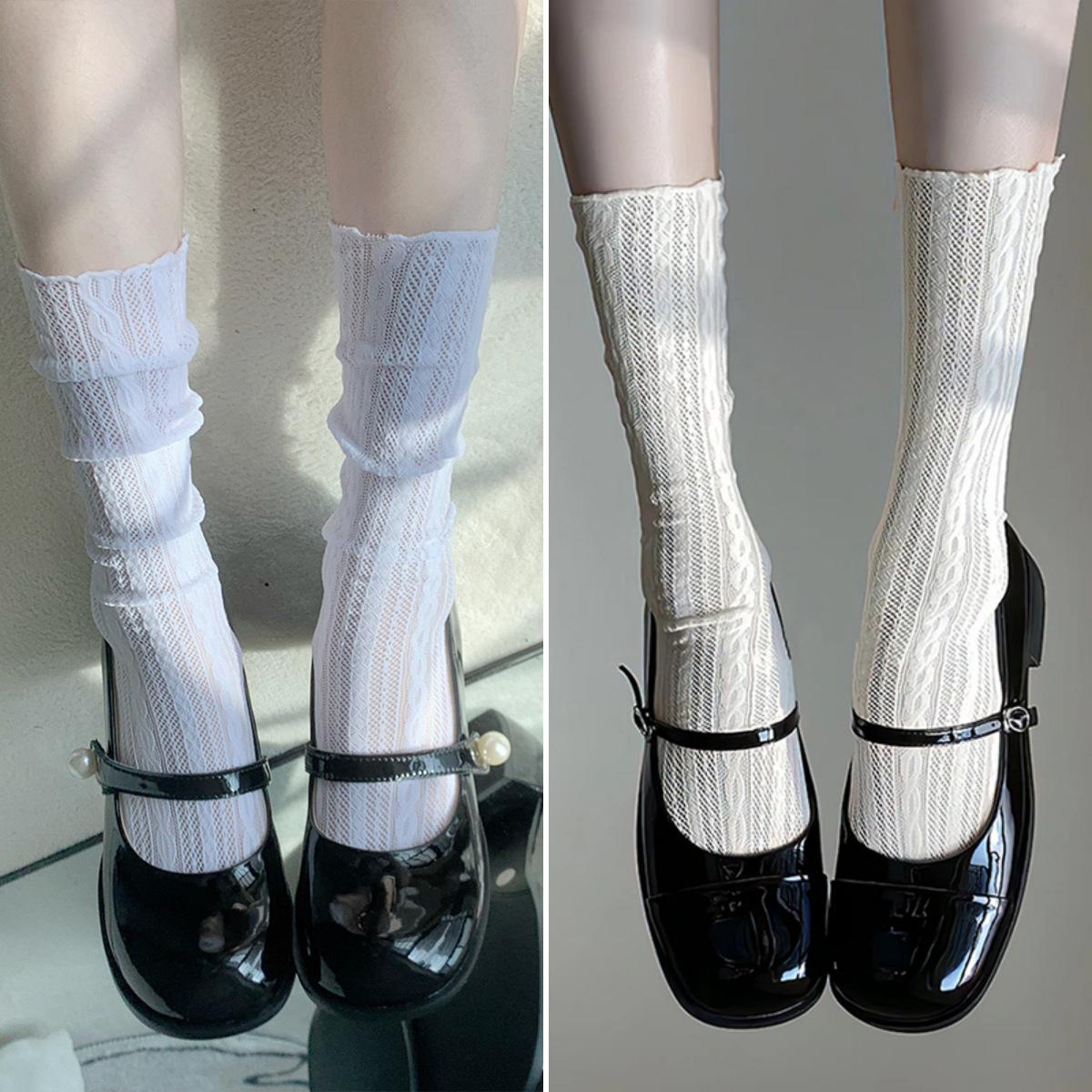 

White Jk Stacking Socks Women S Lace Hollow Calf Socks Summer Thin Breathable Mesh Long Medium Tube Socks Tide