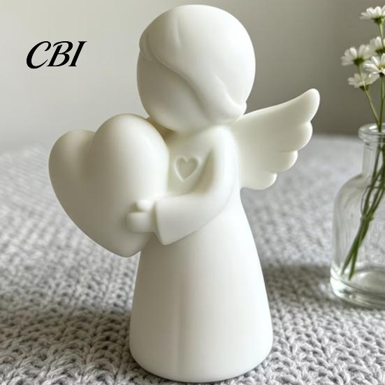 PLA Angel Decoration Mini Love Heart Figurine, 3D Printed White Statue, Modern Decor for Mother's Day, Valentine's Christmas Gift Statue