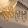 Fashion Tassel Studded Stainless Steel Earrings with Rhinestones