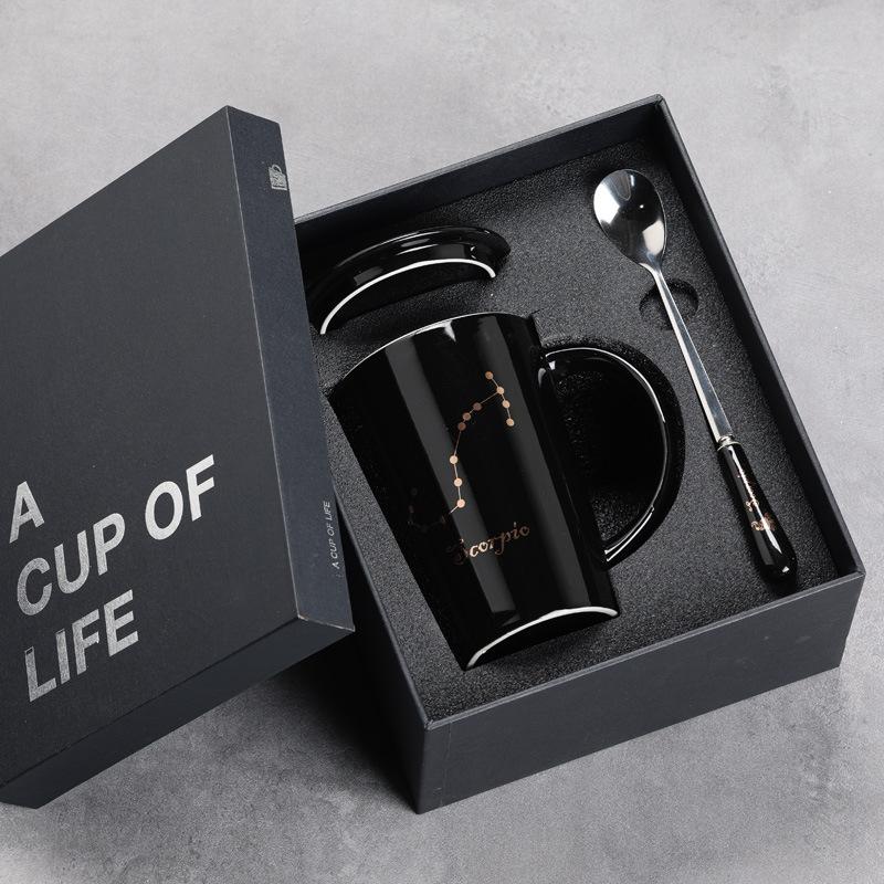 12 Twelve Constellation Ceramic Cups, Water Cups, Gift Box Set, Coffee Cup With Lid Spoon