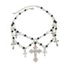 Punk Gothic Cross Pendant Necklace, Sweet And Cool Style Stacked With Mixed Color Beaded Collarbone Chain.