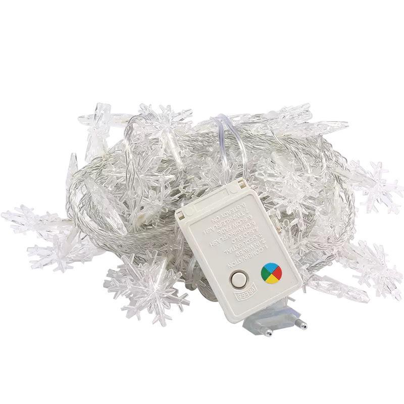 Solar-Powered LED Snowflake String Lights - USB Version for Christmas Decor.