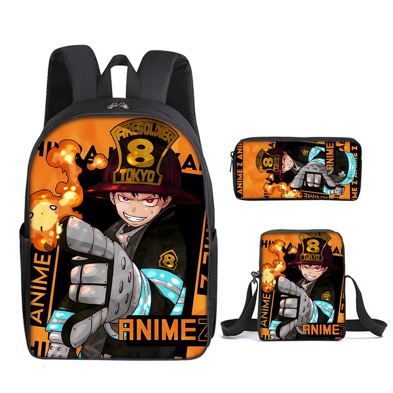 Classic Funny Fire Force season 3 3D Print 3pcs/Set pupil School Bags Laptop Daypack Backpack Inclined shoulder bag Pencil Case