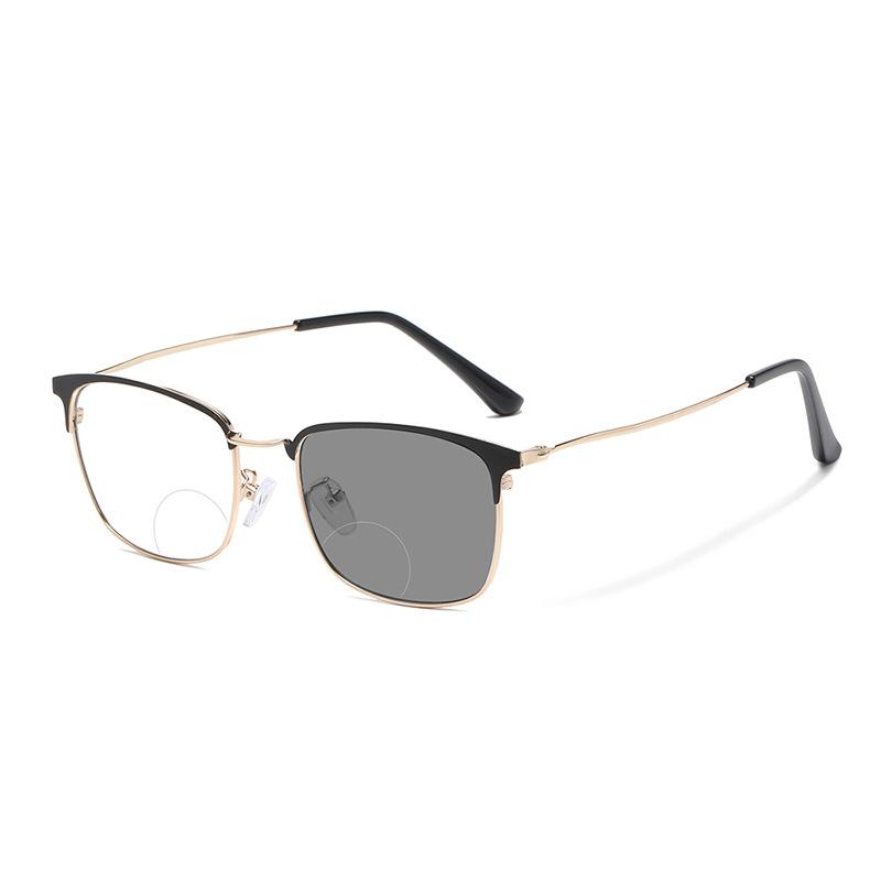 Double Light Discoloration Far And Near Reading Glasses Anti-Blue Business Men'S Metal Frame High Definition Reading Mirror