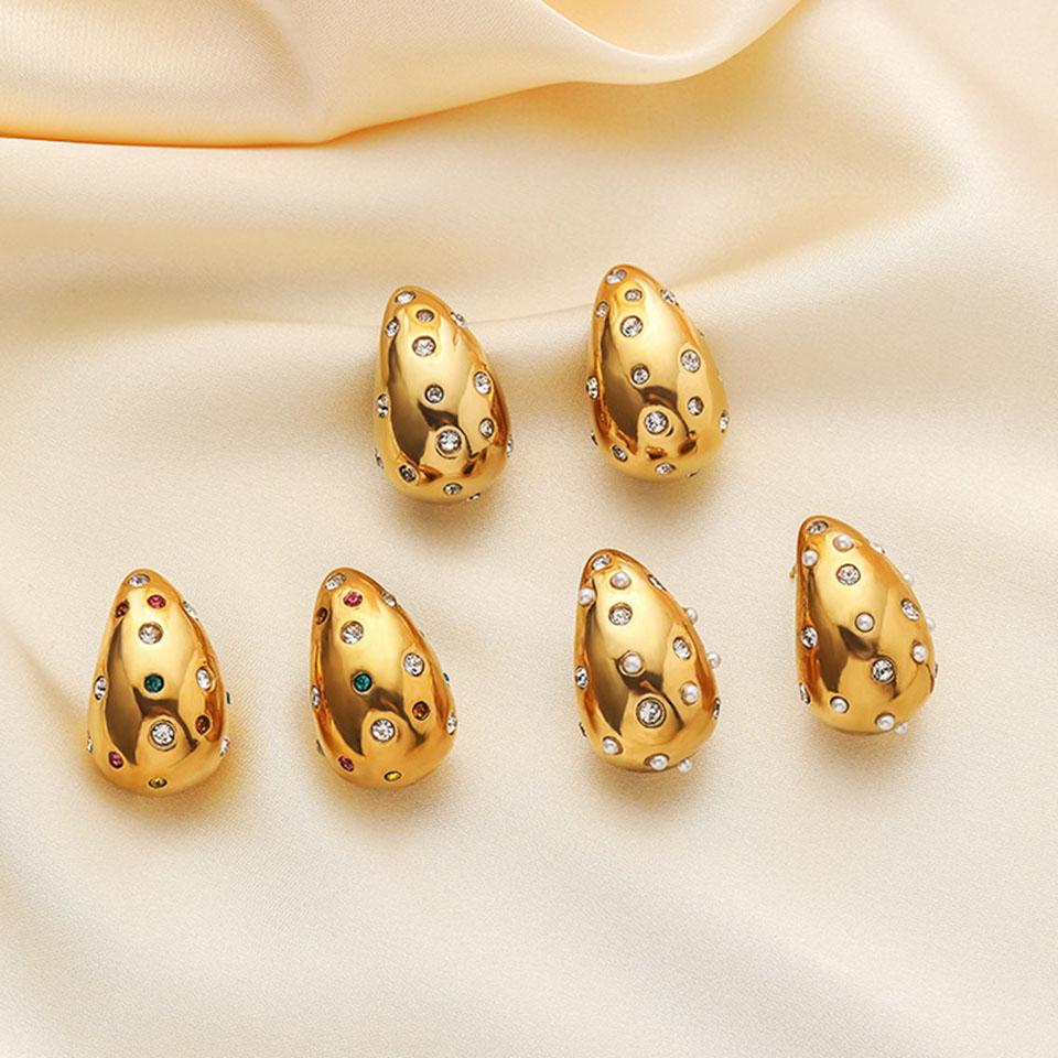 ZAKOL Luxury Brand Inlay Crystal CZ Chunky Water Drop Stud Earrings for Women Gold-plated Stainless Steel Exquisite Zircon Gift