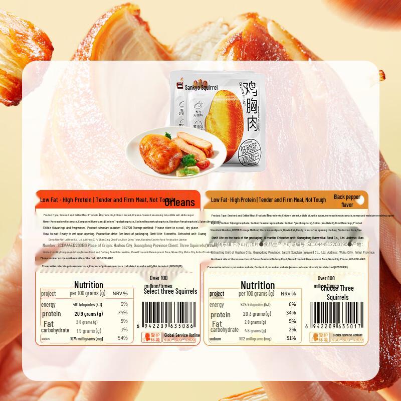 Three Squirrels Orleans Flavor High-Protein Chicken Breast