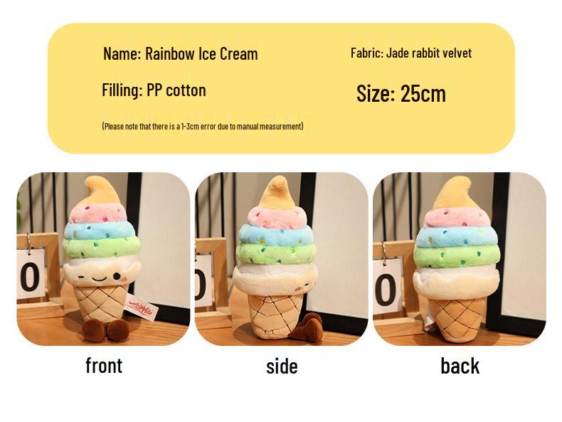 Rainbow Ice Cream Plush Pillow Toy for Kids - Cute Cone Doll for Comfort and Birthday Gifts