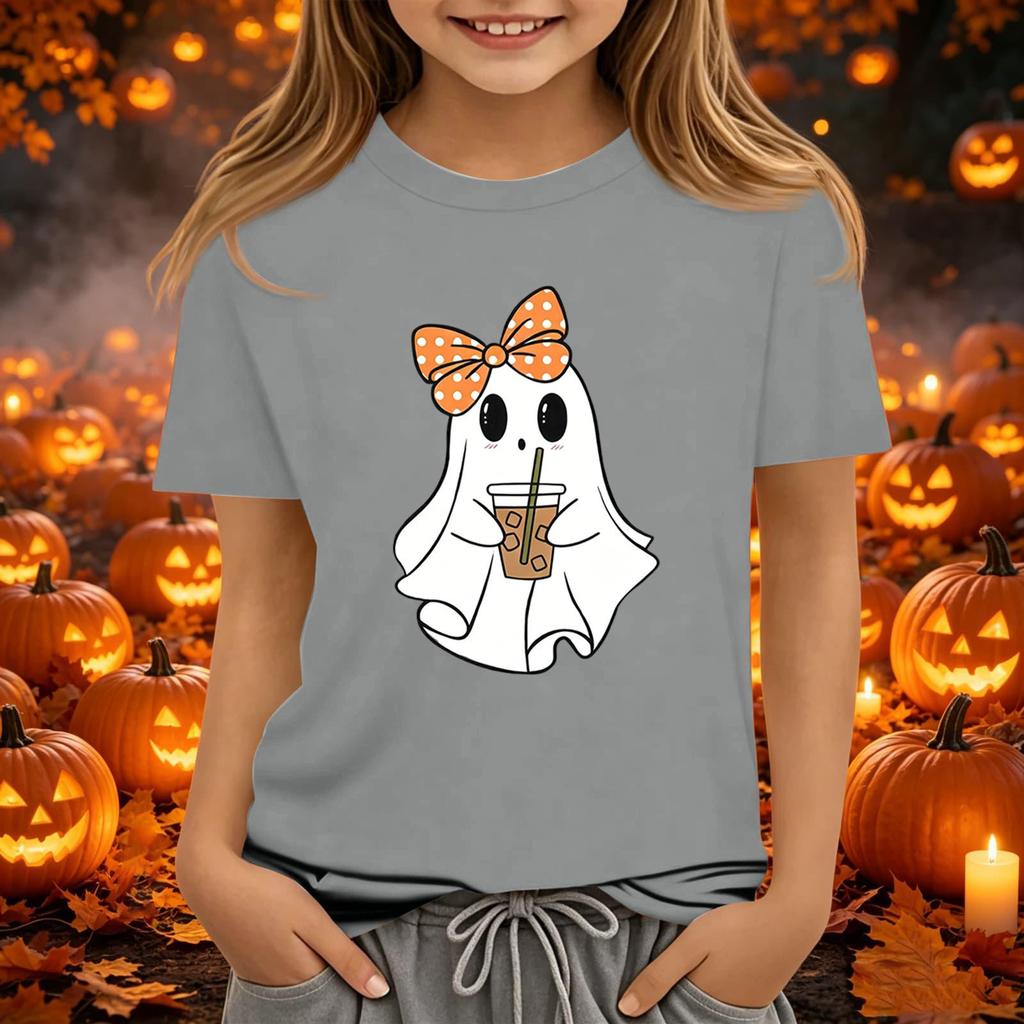 Kids Halloween Printed Short Sleeve T-Shirt Loose Fit Round Neck Casual Tee