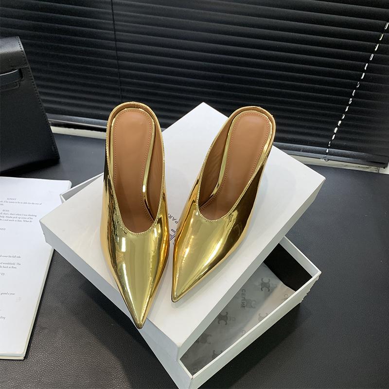 2025 New Design Platform Wedges High Heels Mule Women Slippers Concise Shallow Pointed Toe Party Dress Ladies Shoes