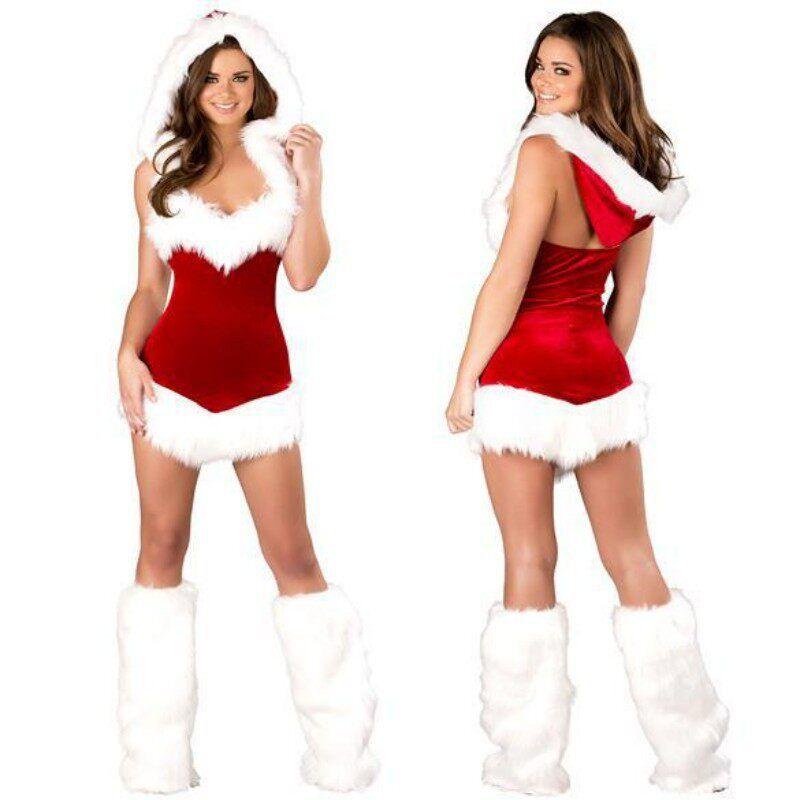 

Popular Foreign Trade Item: European and American Women s Christmas Stage Performance Costume, Sexy Christmas Outfit Set with Foot Covers 035 (Hooded Skirt + Footmuffs) One size