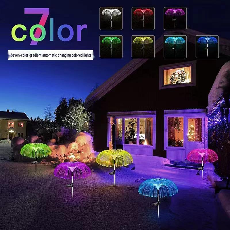 Colorful LED Solar Jellyfish Fiber Optic Garden Lights - Decorative Courtyard and Lawn String Lights