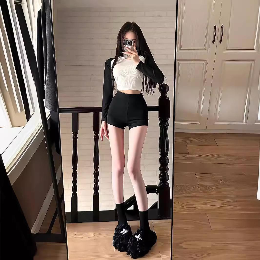 

2024 Summer High Waist Black Booty Shorts - Slim Fit Elastic Casual Hot Pants for Women 3XL чорний