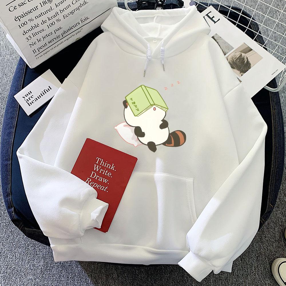 Raccoon Study Sleeping Graphic Hoodies Kawaii Cartoon Printing Girls Sweatshirts Long Sleeve Women Men Pullovers Hooded