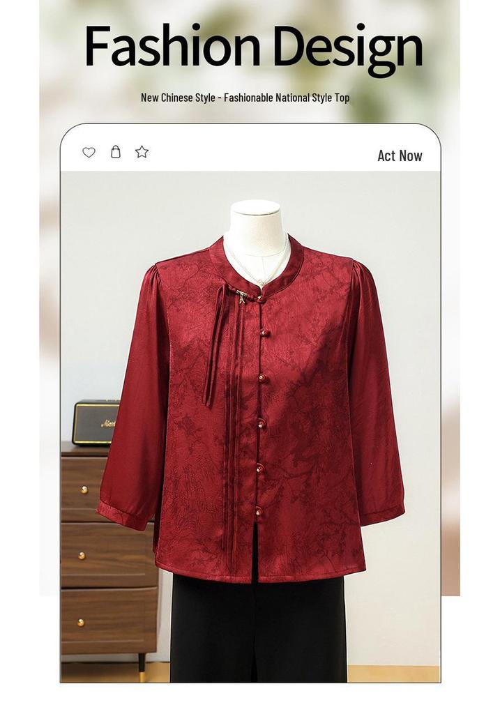 2026 Spring Elegant Seven-Sleeve Blouse for Middle-Aged & Elderly Women