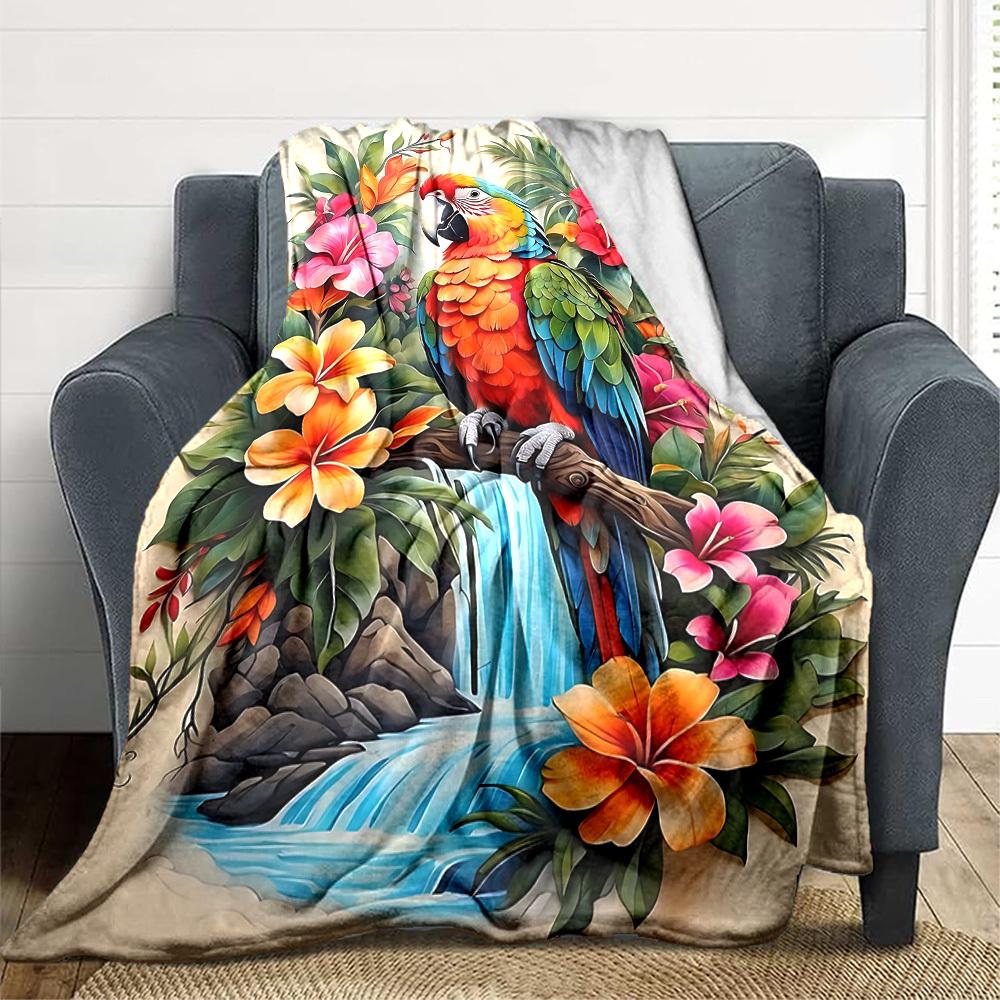 

1pc Tropical Parrot Blanket - Lightweight Flannel Fleece with Digital Printing, Soft Warm for Sofa, Travel, Camping, Office yy251018330 75x90cm