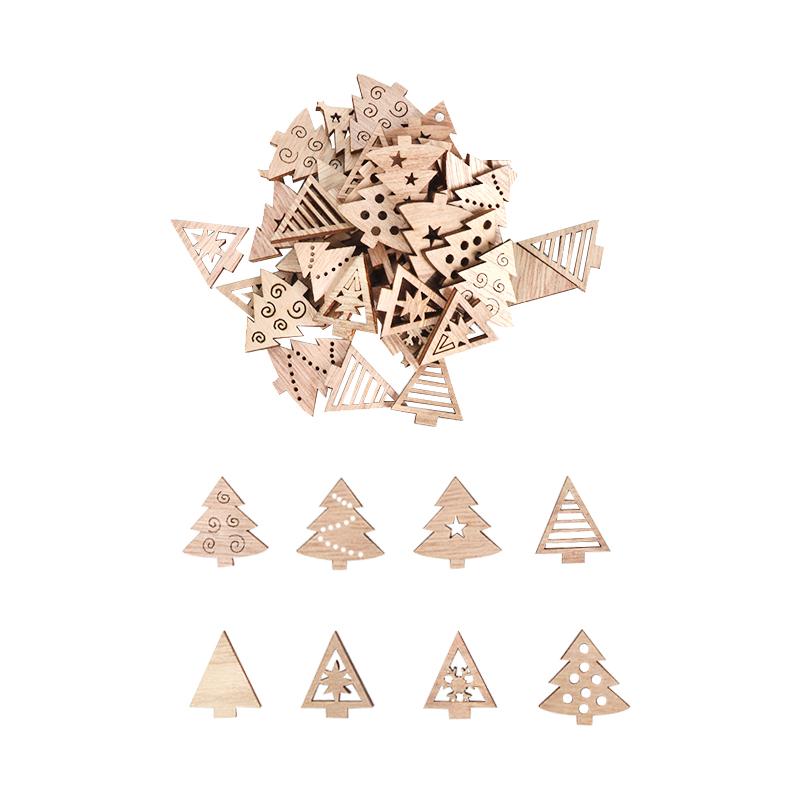 50/100pcs Christmas Natural Wooden Chip Santa Snowman DIY Wood Crafts Christmas Tree Hanging Ornament Pendant Navidad xmas Decor